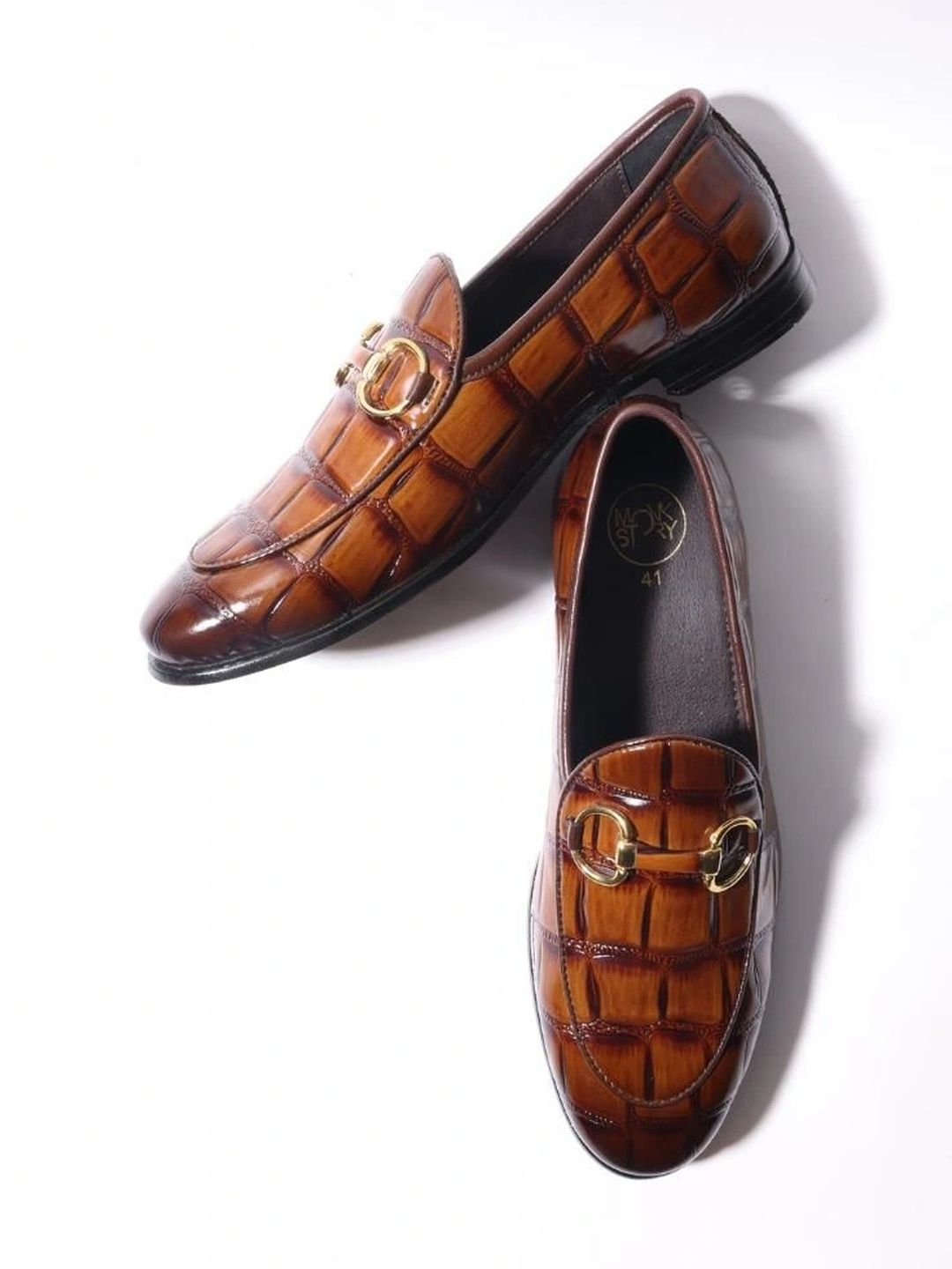 MONKSTORY Burnish Tan Horsebit Smart Croc-Effect Slip-Ons