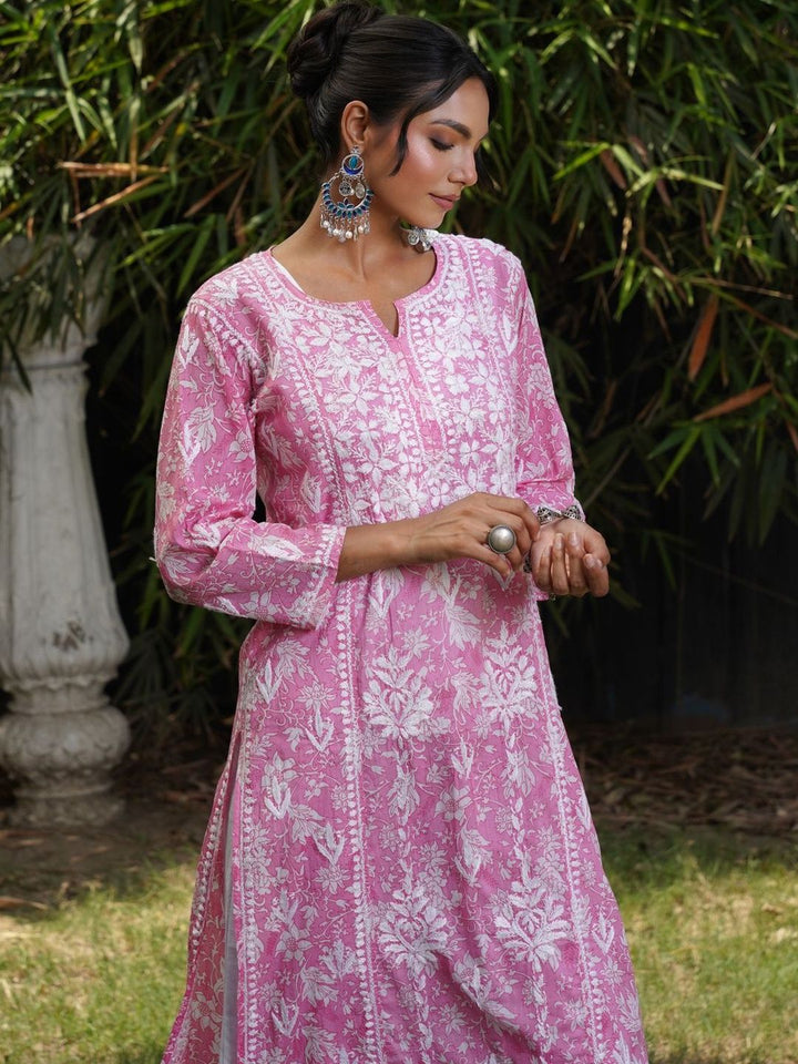 House of Chikankari Women Floral Embroidered Chikankari Kurta
