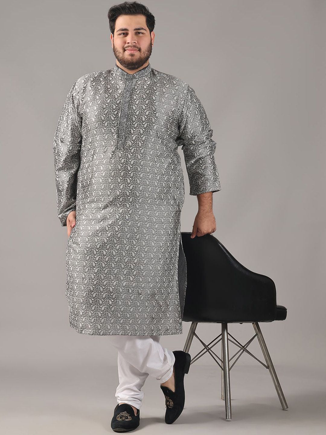 SOJANYA PLUS Plus Size Men Ethnic Motifs Woven Design Straight Kurta With Pyjamas