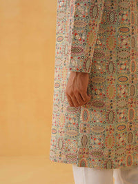 SOJANYA LUXE Floral Kashmiri Bordir Labuci Kurta Lurus Georgette Dengan Seluar