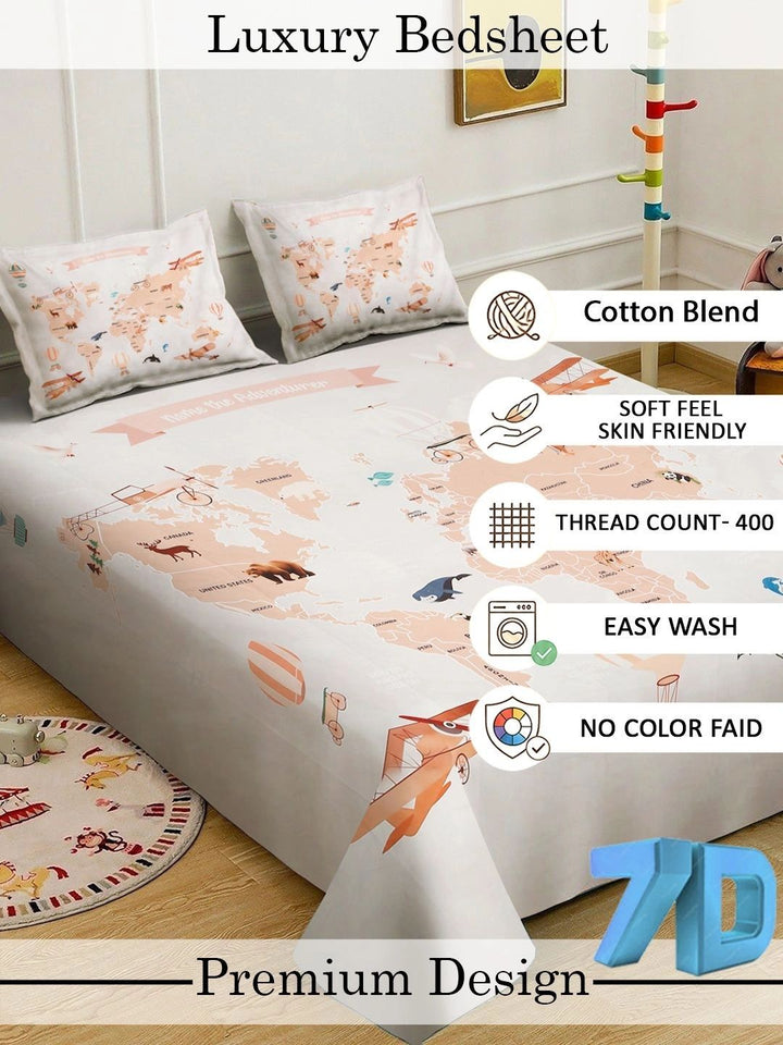 KLOTTHE Grafik Putih & Coklat 300 TC Cadar Katil King dengan 2 Sarung Bantal