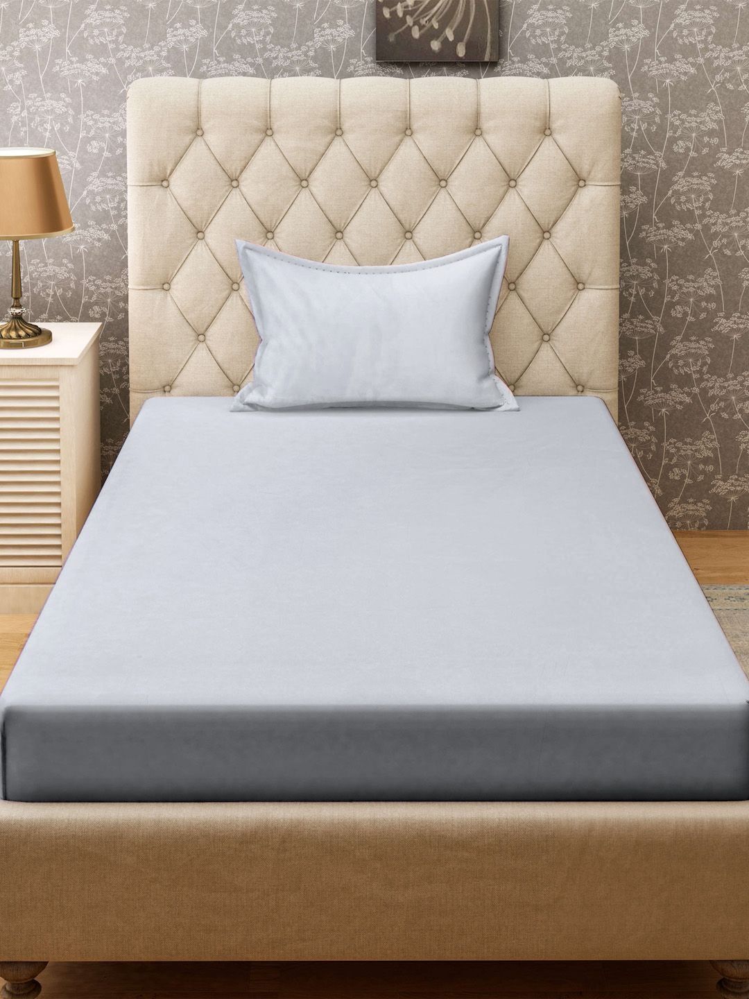 Myntra Elegant Homes Grey 300 TC Single Bedsheet with 1 Pillow Covers