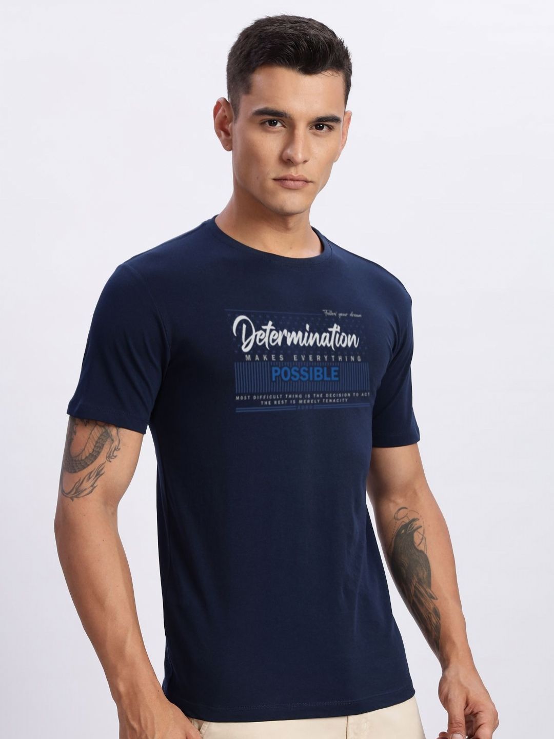 ADRO Typography Printed Round Neck Cotton T-shirt