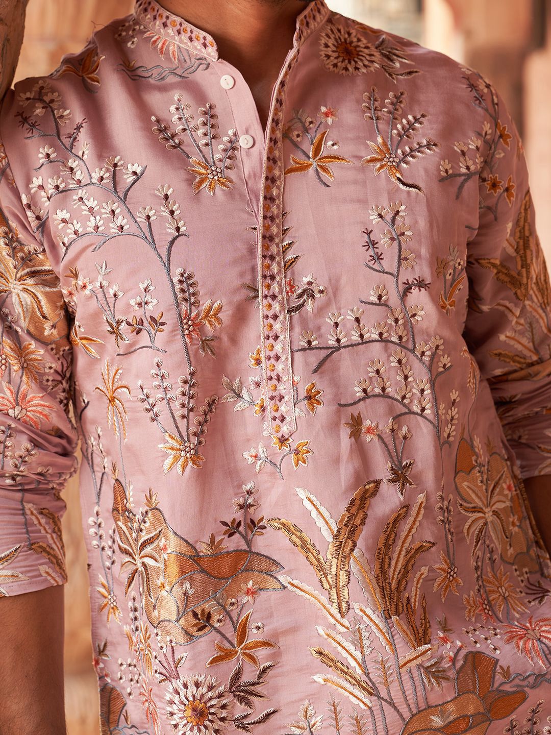 Jompers Men Floral Embroidered Chikankari Floral Kurta