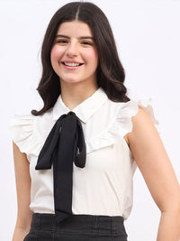 Berrylush Tie-Up Neck Ruffles Atas