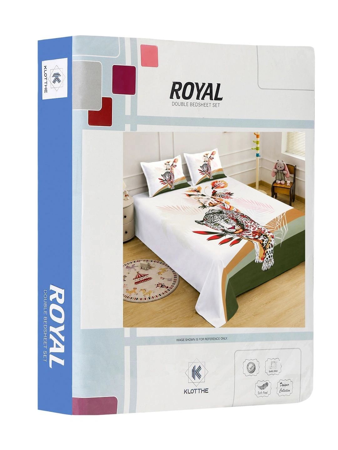 KLOTTHE White & Green 400 TC King 7D Bedsheet with 2 Pillow Covers