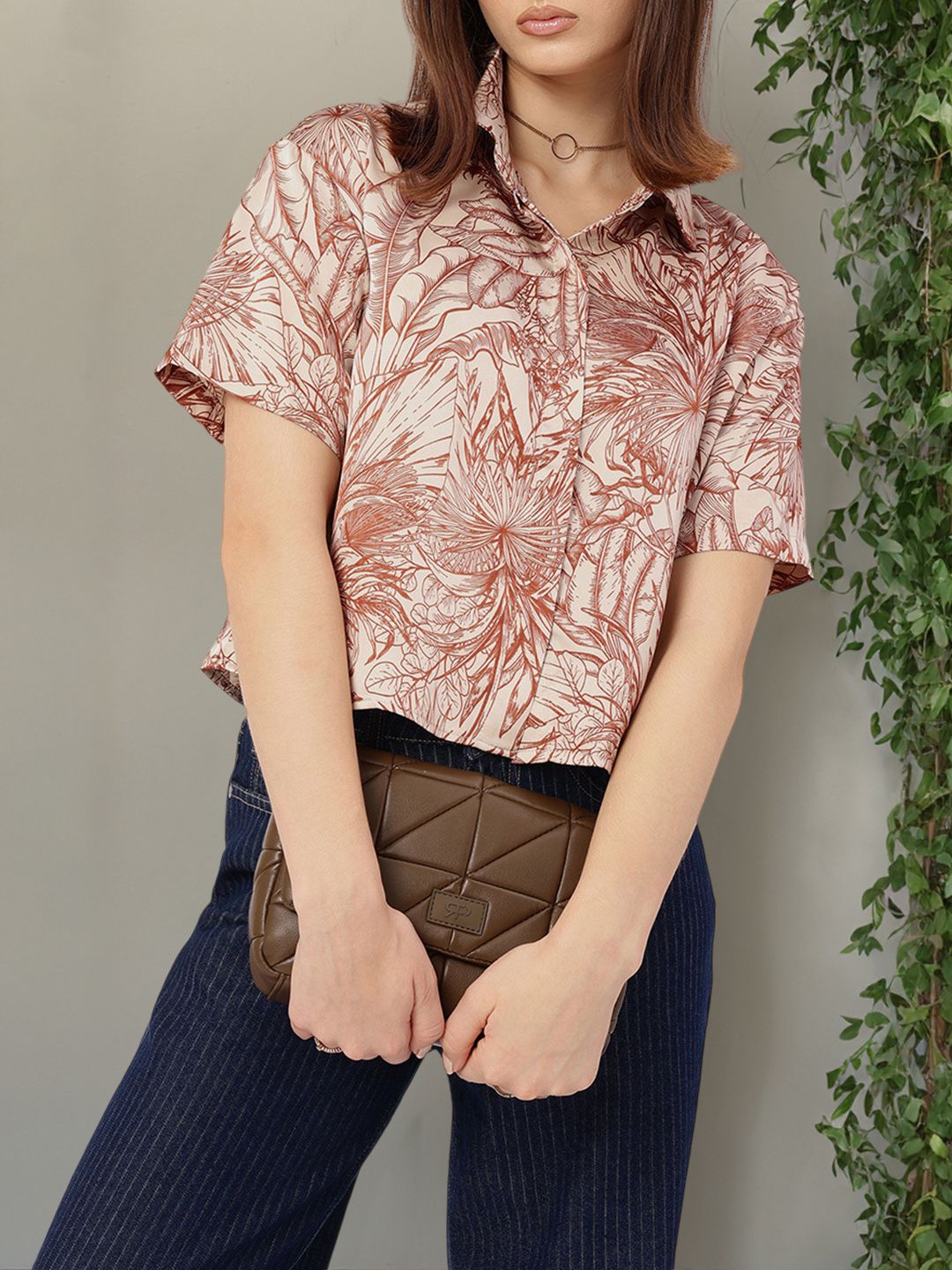 DressBerry Timeless & Versatile Satin Finish Floral Printed Shirt