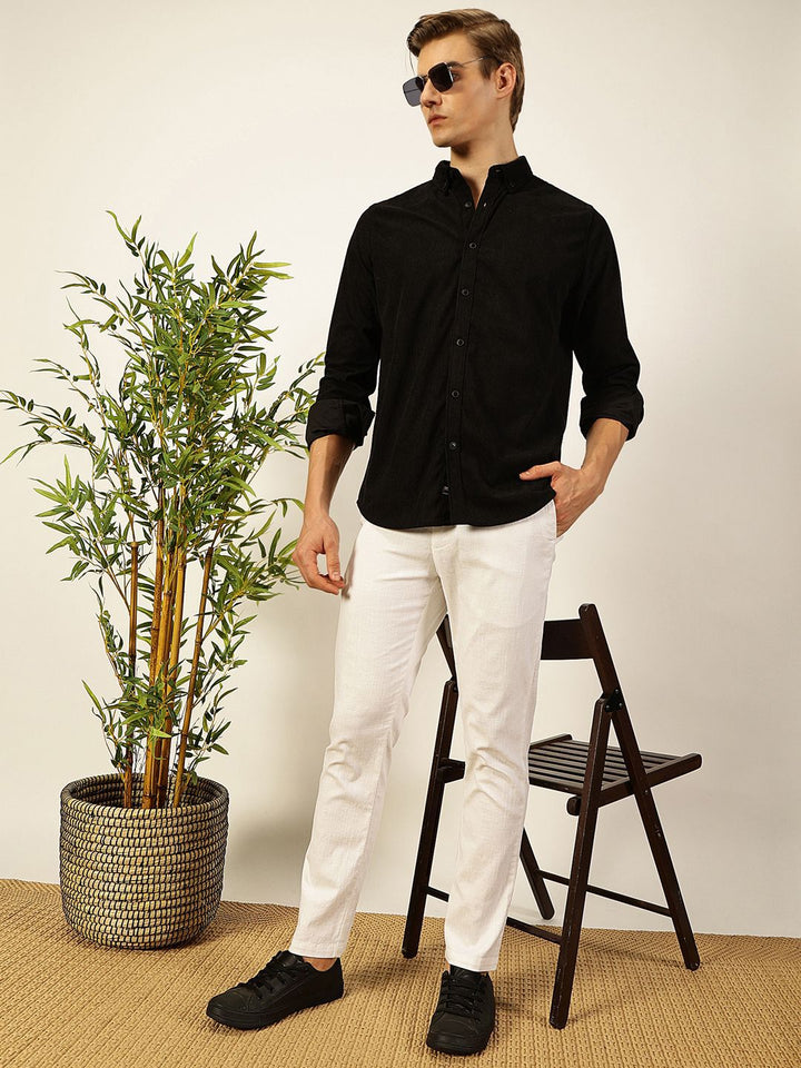 Thomas Scott Men Premium Corduroy Slim Fit Button-Down Collar Casual Shirt