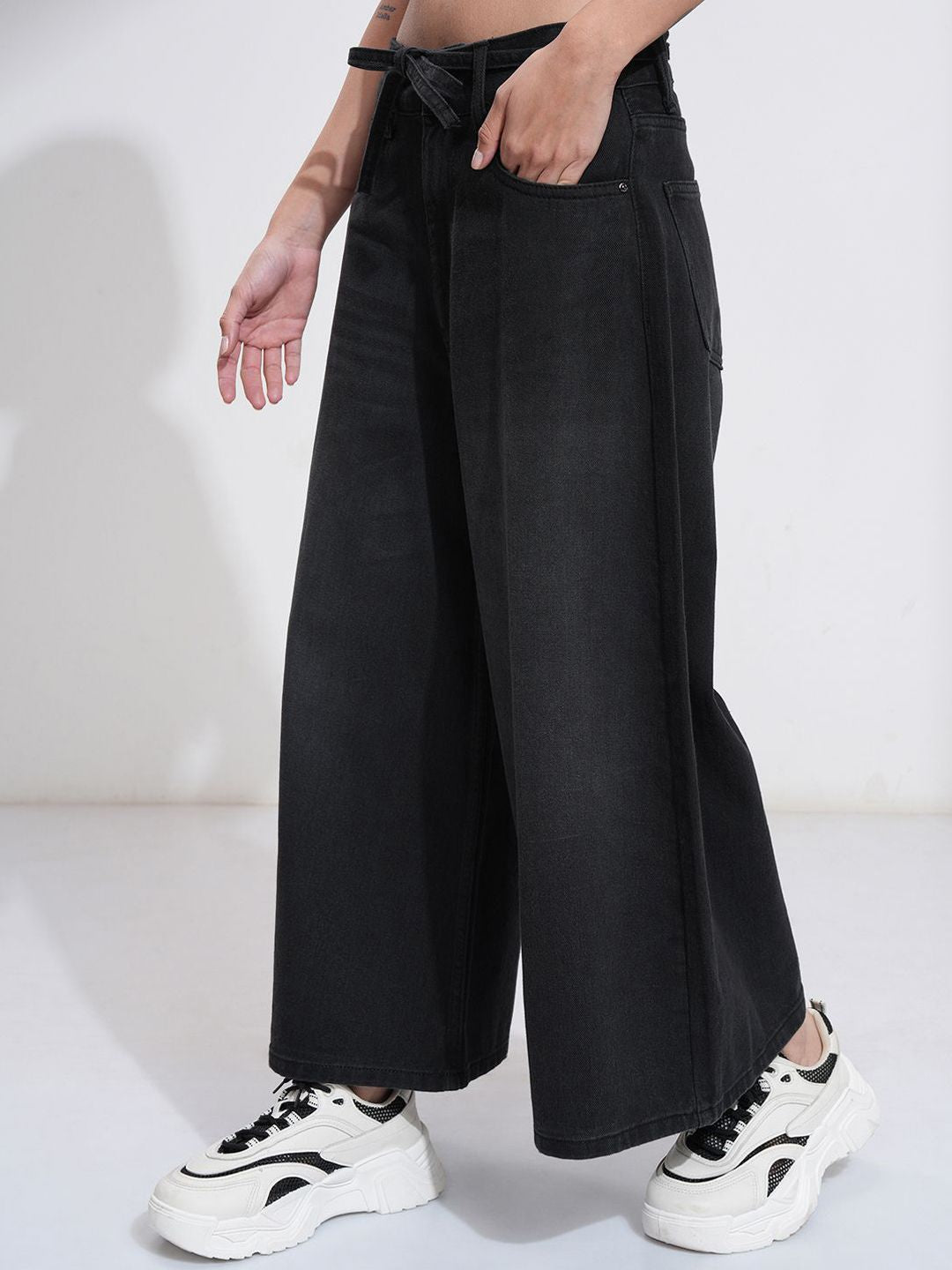 Tokyo Talkies Women High Rise Belted Culotte Fit Jeans