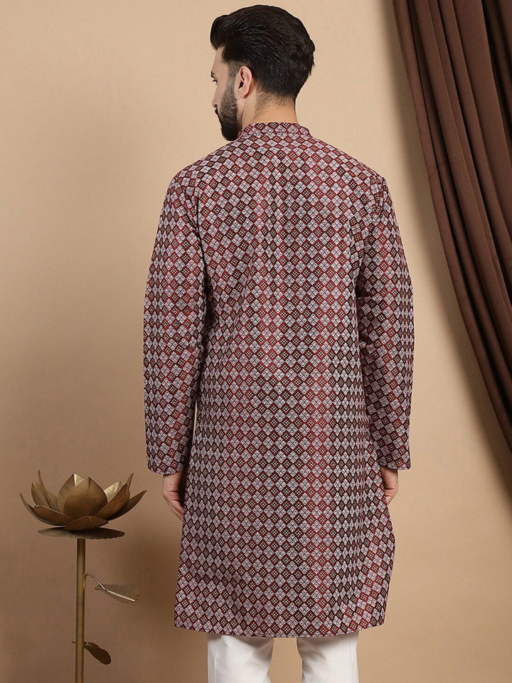 Anouk Geometric Woven Design Mandarin Collar A-Line Kurta