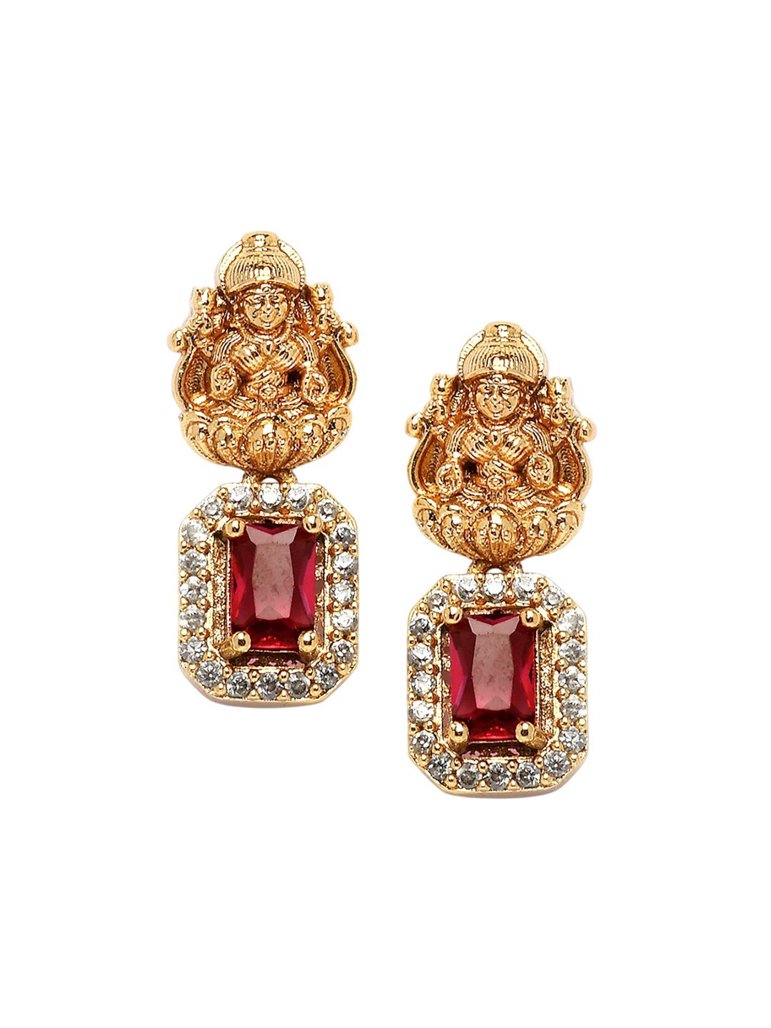 KARATCART Gold Plated Stone Studded Laxmi Mata Temple Necklace and Earrings