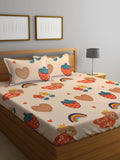 Myntra Elegant Homes Berwarna Krim & Bercetak Merah Set Cadar King 300 TC 2.5 m x 2.2 m