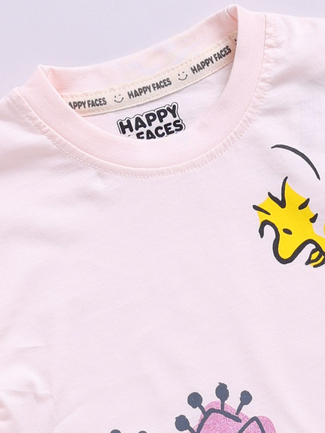 Happy Faces Girls Pure Cotton Snoopy Printed T-shirt with Joggers