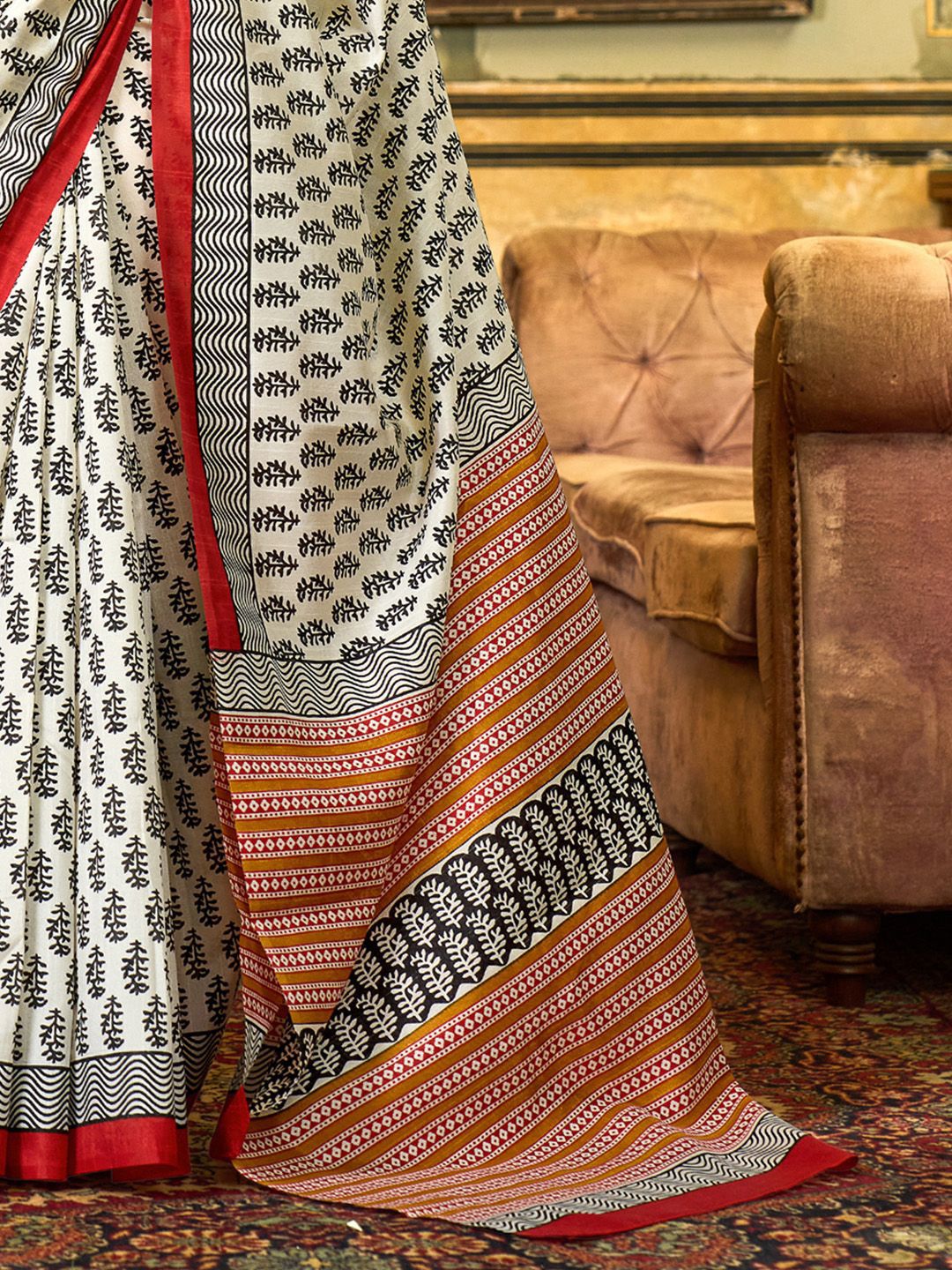 Saree mall Bagh Art Silk Block Print Sarees