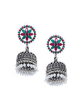 Anouk Red Silver-Plated Stone Studded & Beaded Dome Shaped Jhumkas