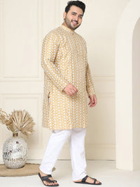 SOJANYA PLUS Floral Embroidered Thread Work Silk Cotton Straight Kurta with Pyjamas