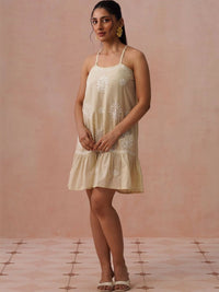 House of Chikankari Ethnic Motifs Embroidered Ruffled A-Line Dress