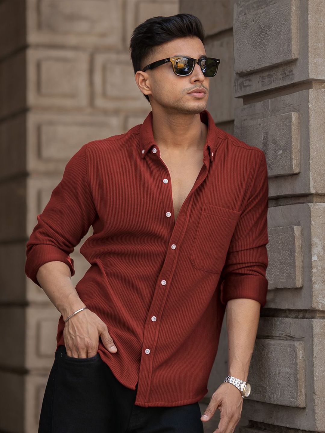 Powerlook Men Solid Spread Collar Casual Shirt