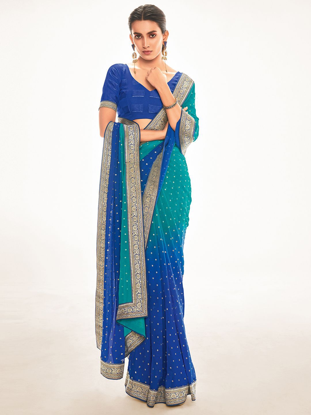 Saree mall Ombre Zari Silk Blend Sarees