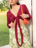 DressBerry Gypsy Spirit Plunge Neckline Tie-Up Crop Top