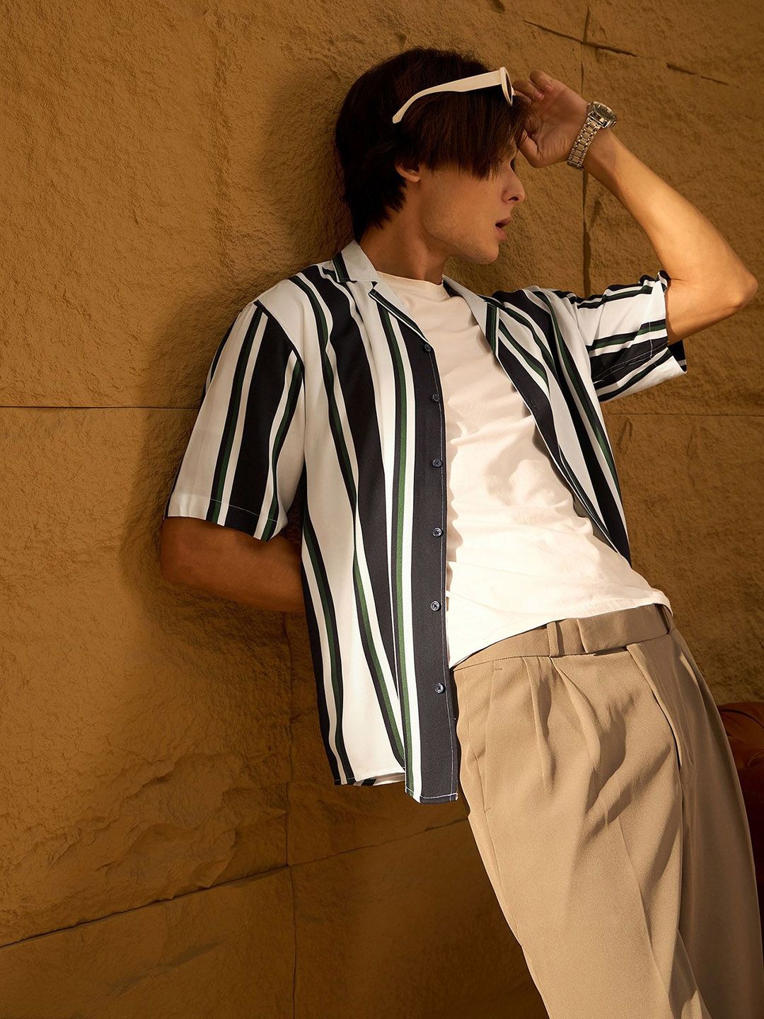 DENNISON Vertical Striped Drop Shoulder Oversized Shirt