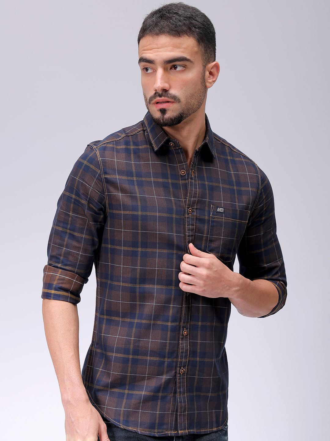 Lelaki Garage CO India Slim Fit Opaque Memeriksa Baju Kasual
