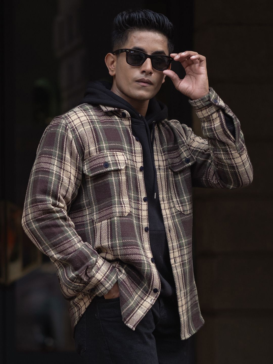 Powerlook Men Spread Collar Tartan Checked Casual Shirt