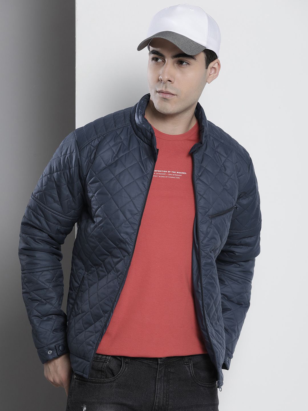 The Indian Garage Co Men Slim Fit Zip-Front Puffer Jacket with Insert Pockets