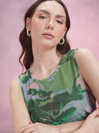 DressBerry Ruched Printed Mesh Maxi Dress
