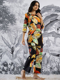Mamicha Printed Pure Cotton V Neck Top With Trousers Co-Ords Set