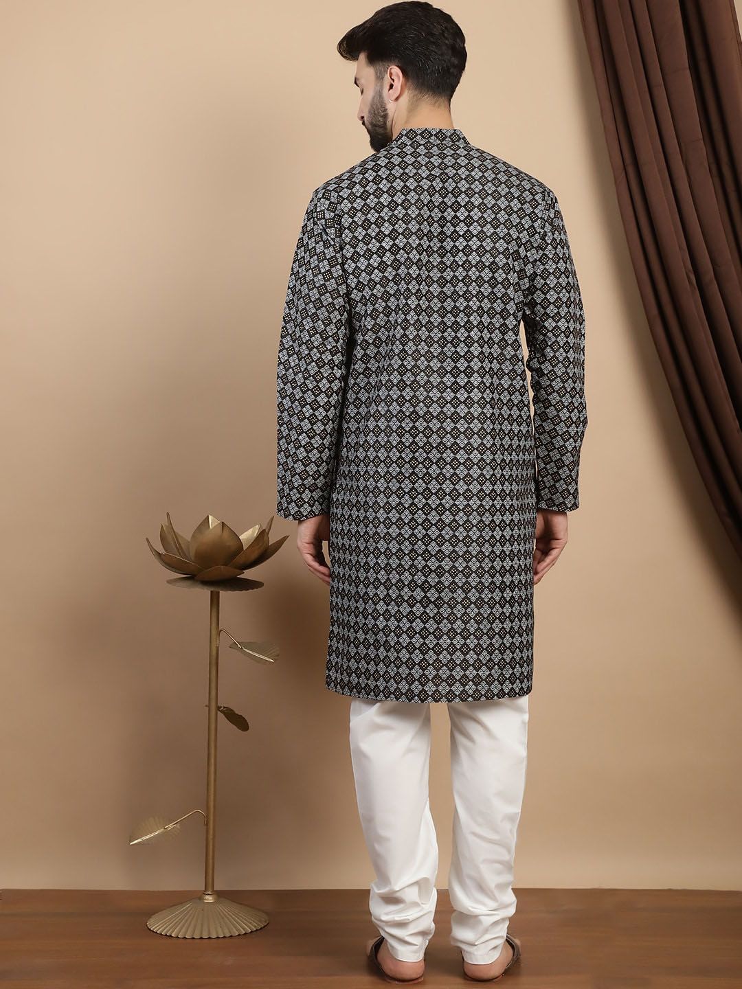 Motif Etnik Anouk Bercetak Kolar Mandarin Kurta Lurus Biasa Dengan Churidar