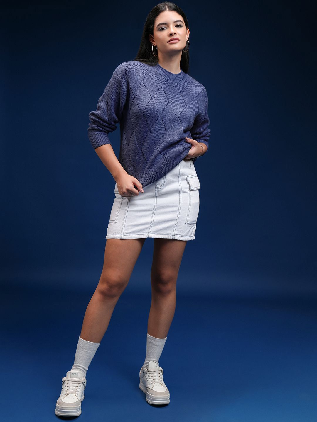 Tokyo Talkies Women Self Design Cable Knit Pullover