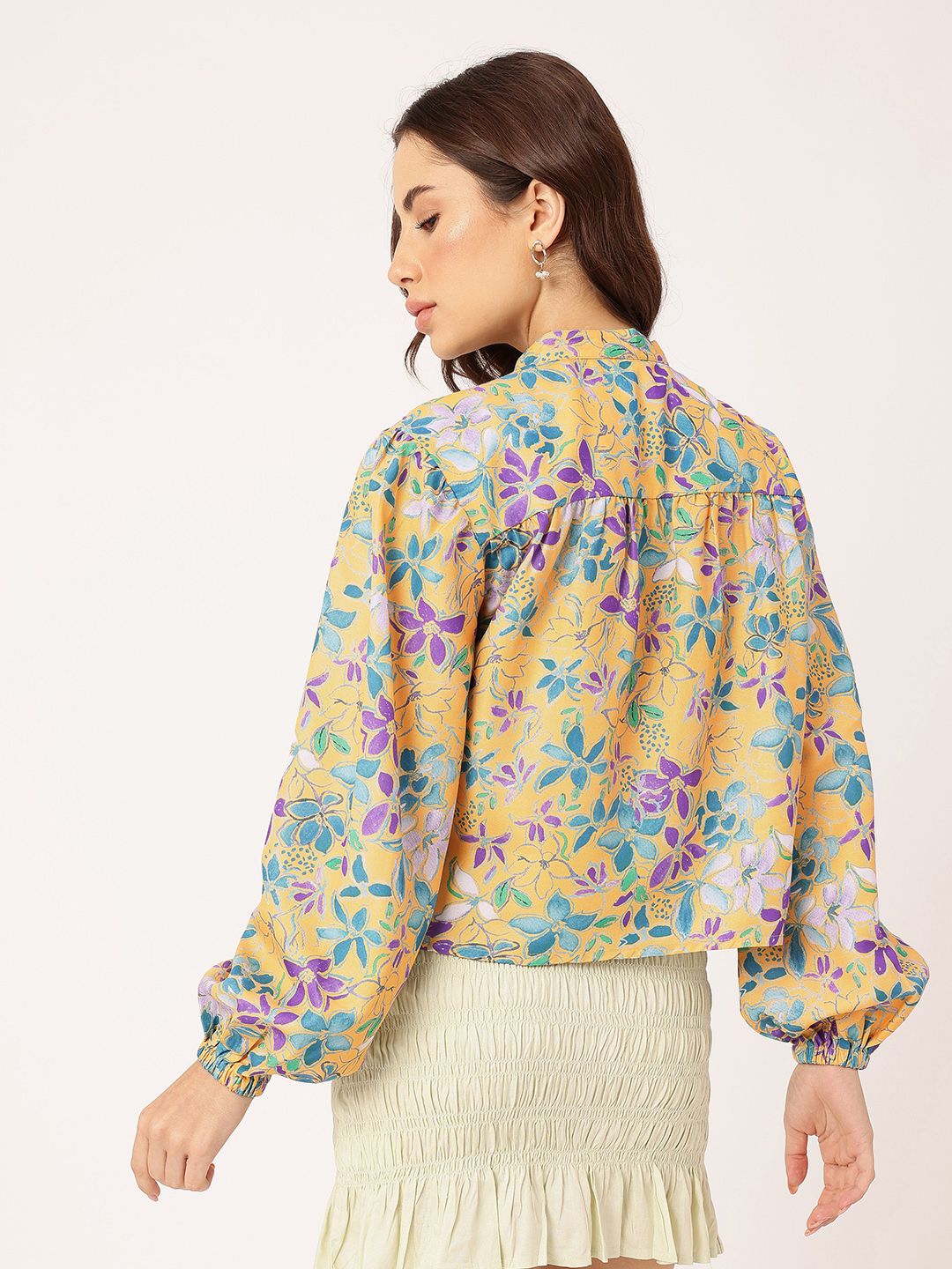 DressBerry Elegant Blooming Printed Gathers Boxy Casual Shirt