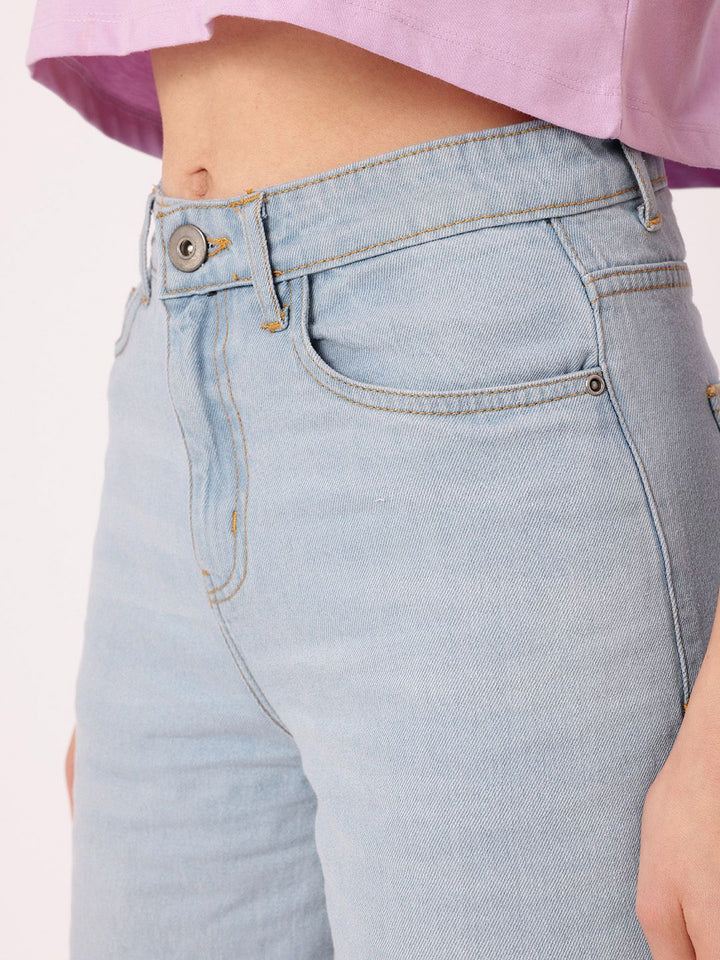 DressBerry Women Soft Vibe Slouchy Fit Light Fade Frayed Jeans