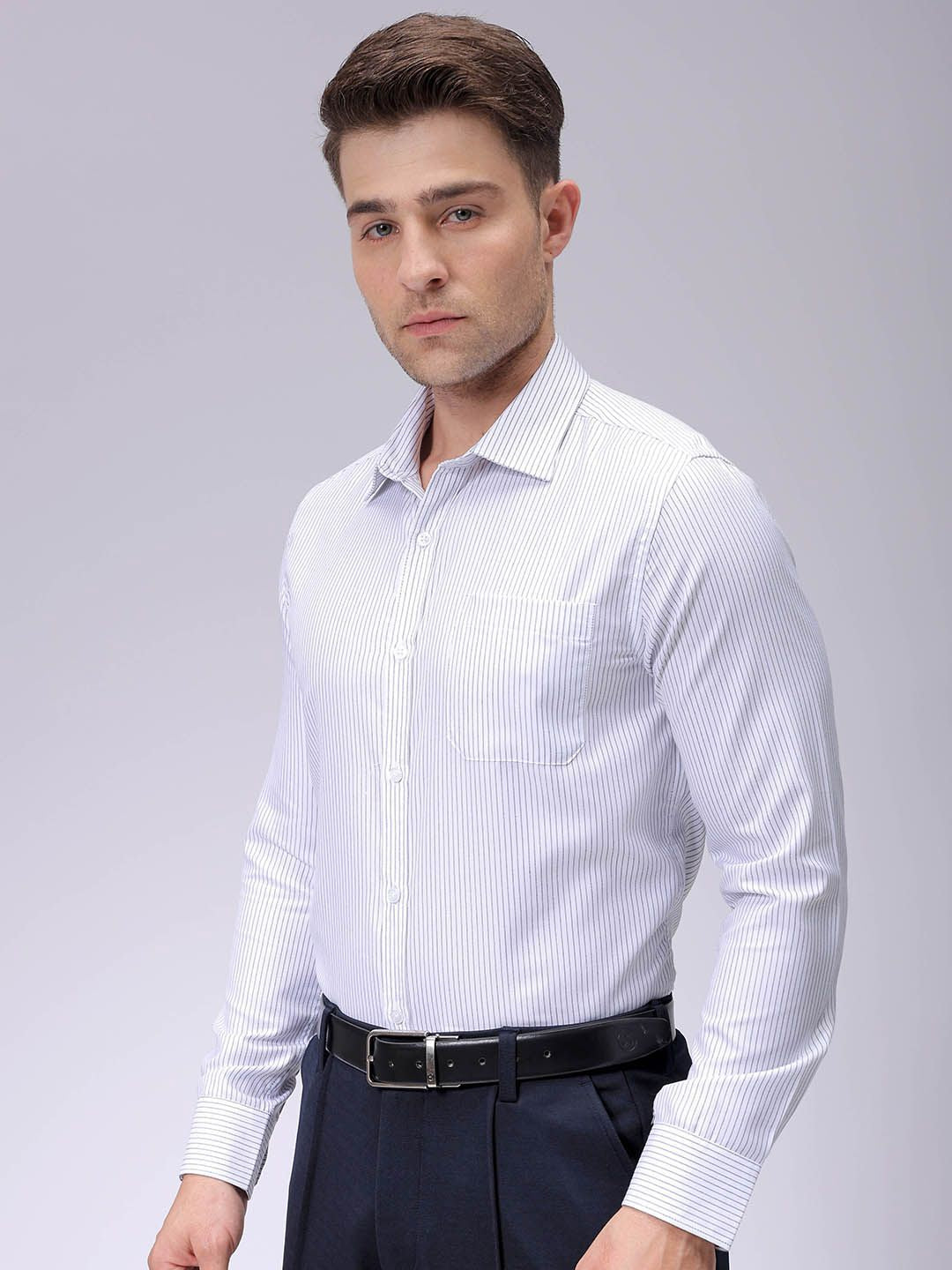 The Indian Garage Co. X Luxe Men Spread Collar Vertical Striped Slim Fit Formal Shirt