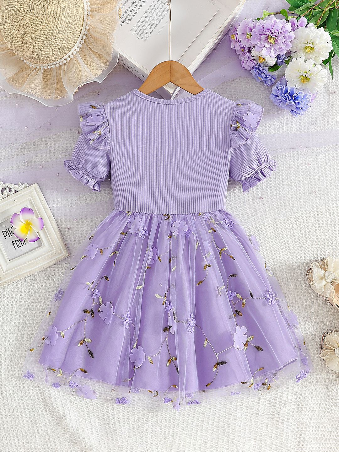 YK Girls Self Design Fit & Flare Dress