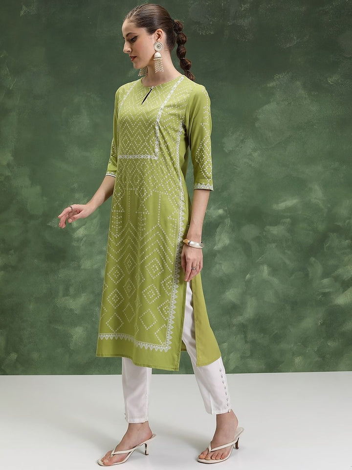 Vishudh Ethnic Motifs Printed Cotton Round Neck Straight Kurta