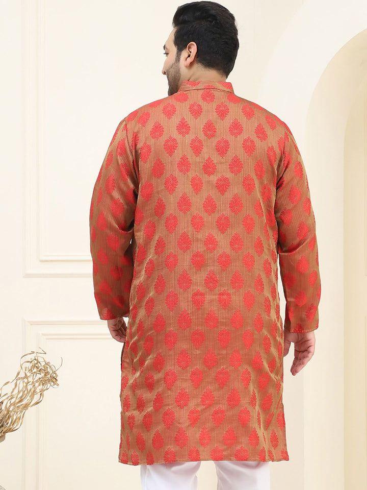 SOJANYA PLUS Size Motif Etnik Angrakha Band Collar Straight Kurta