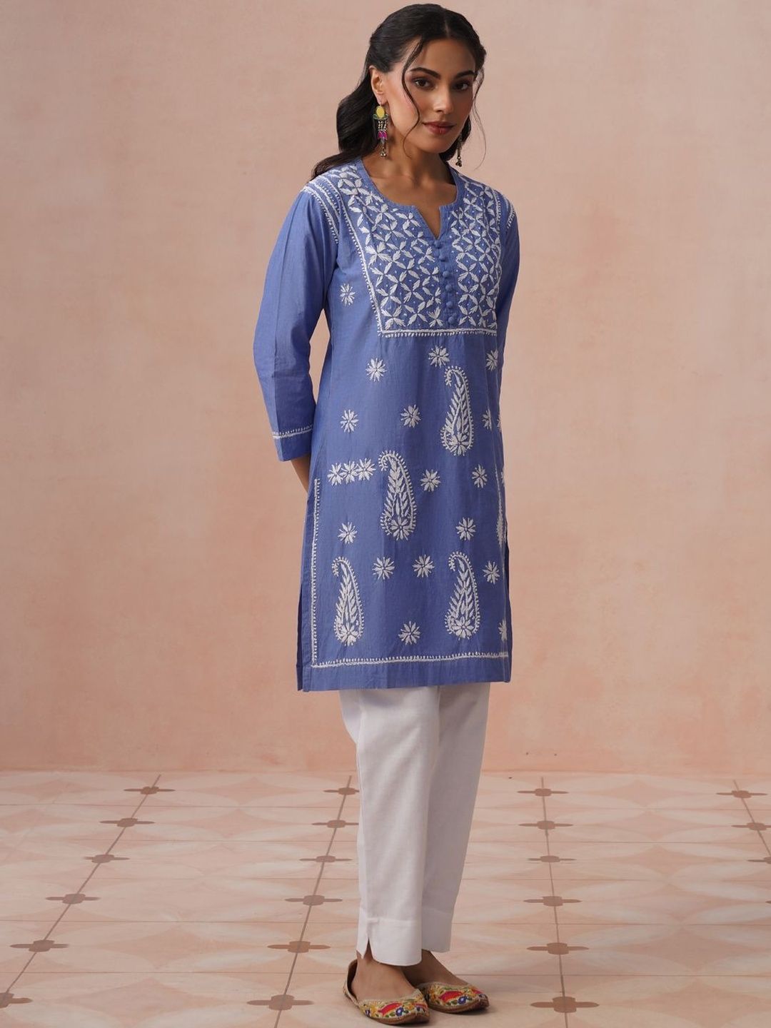 House of Chikankari Women Ethnic Motifs Embroidered Chikankari Indie Prints Kurta