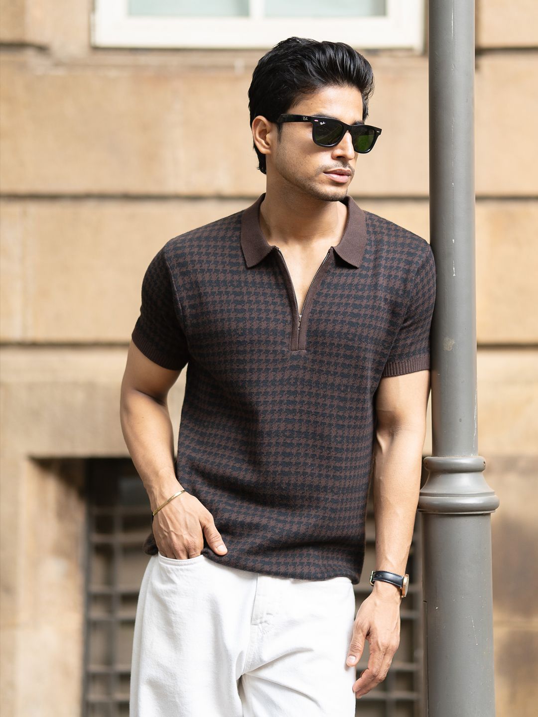 Powerlook Men Abstract Printed Polo Collar Cotton T-shirt