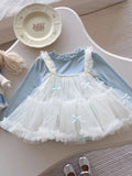 YK Girls Self Design Shoulder Straps A-Line Dress With T-Shirt