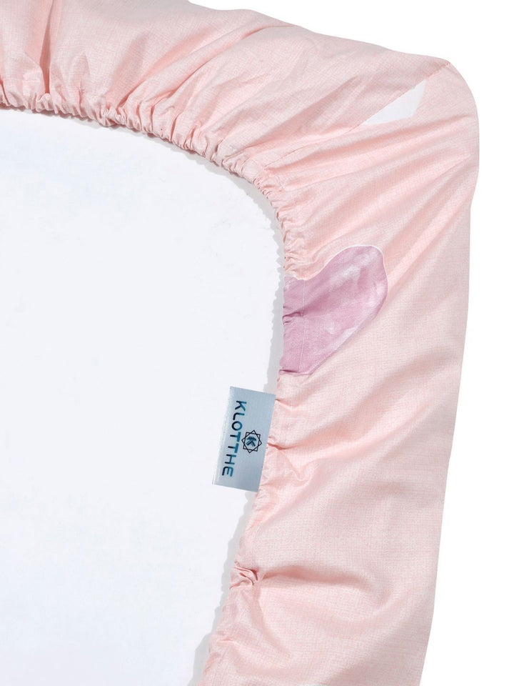 KLOTTHE Pink Conversational Cotton 300 TC Fitted Single Fine Bedsheet with a Pillow Cover-89 x 59 inches