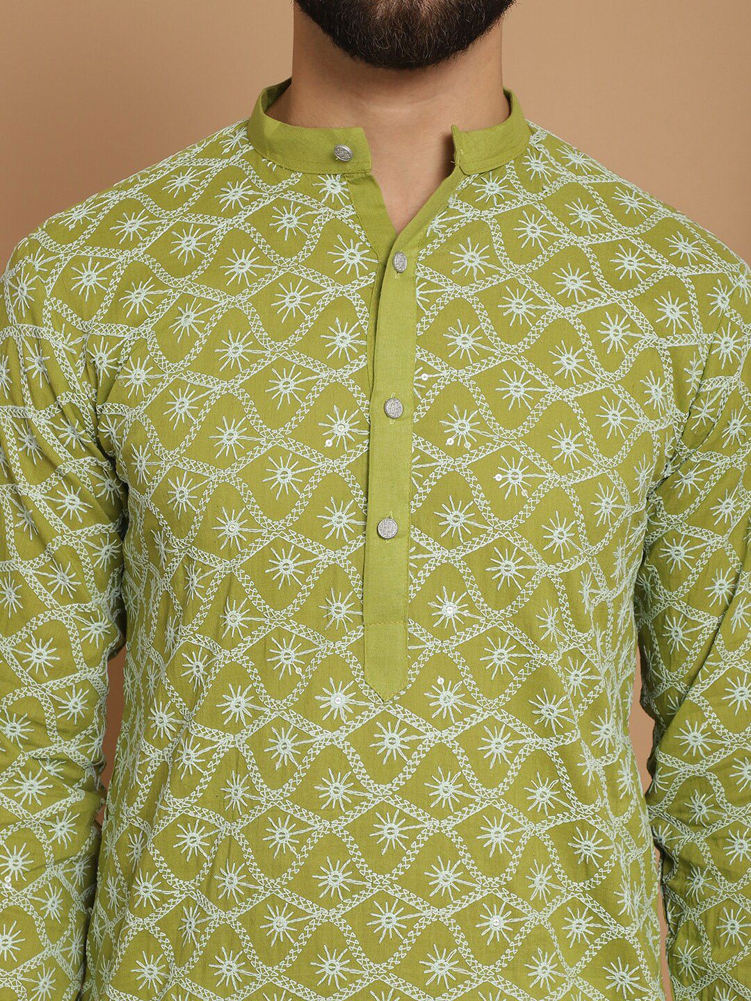 Anouk Ethnic Motifs Embroidered Regular Thread Work Pure Cotton Kurta with Churidar