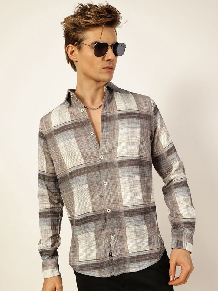 Thomas Scott Men Premium Slim Fit Tartan Checks Opaque Checked Casual Shirt
