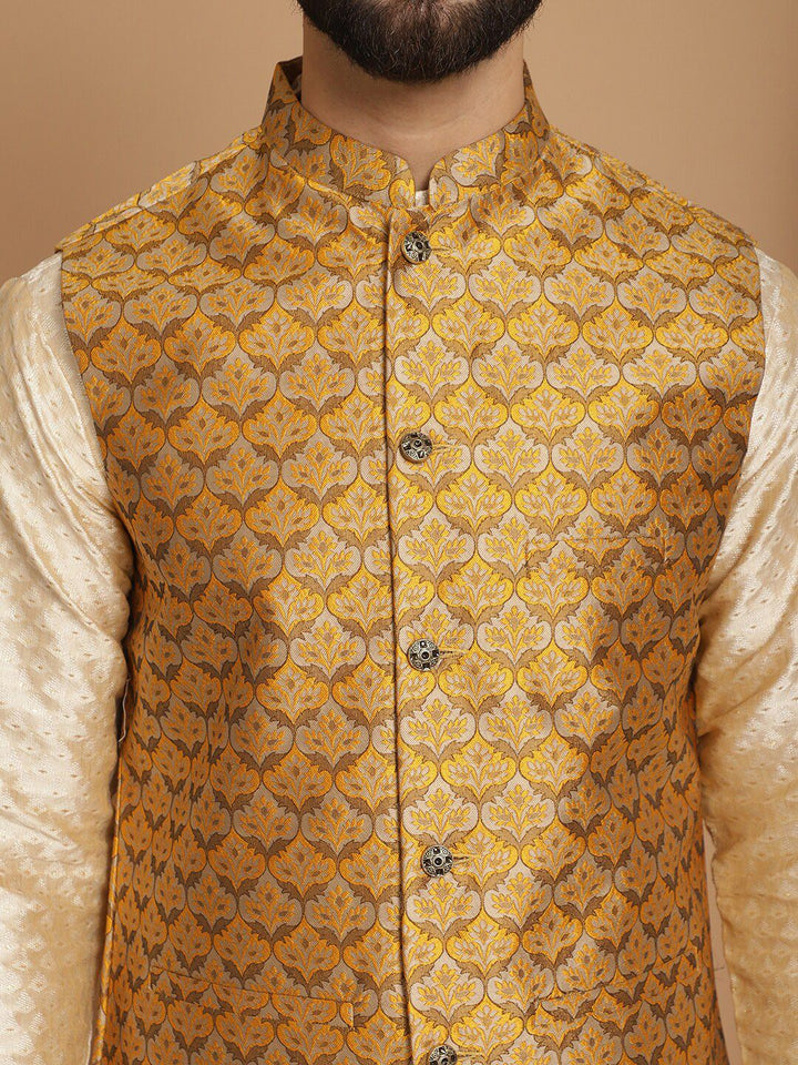 Anouk Ethnic Motifs Embroidered Regular Kurta with Churidar & Nehru Jacket