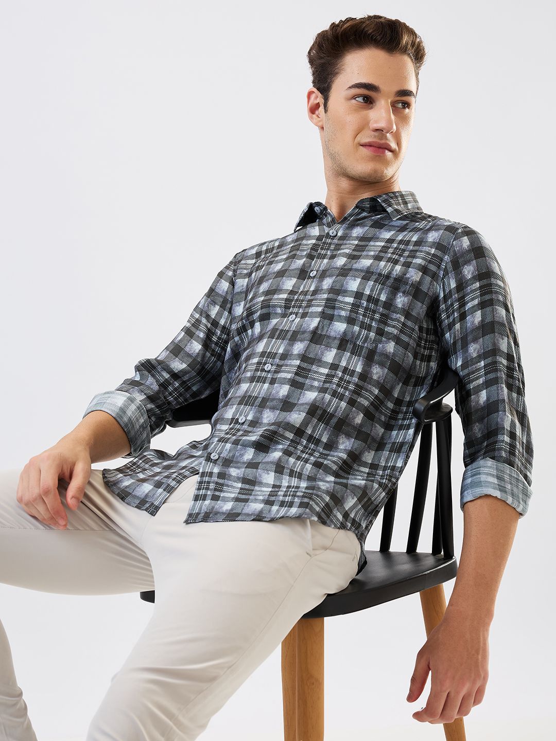 SPYKAR Men Slim Fit Spread Collar Tartan Checked Casual Shirt