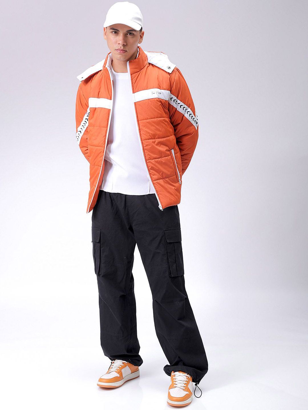 The Indian Garage Co Men Hooded Striped Casual Padded Jacket