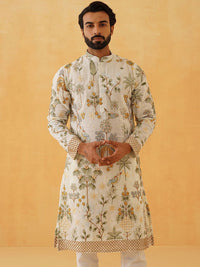 SOJANYA LUXE Men Embroidered Thread Work Georgette Kurta