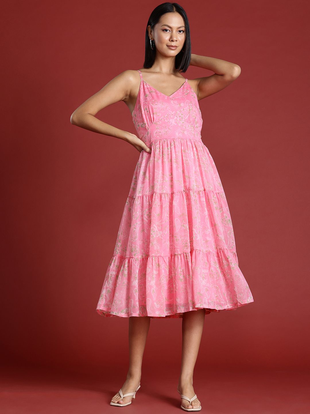 all about you Paisley Print Tiered A-Line Midi Dress