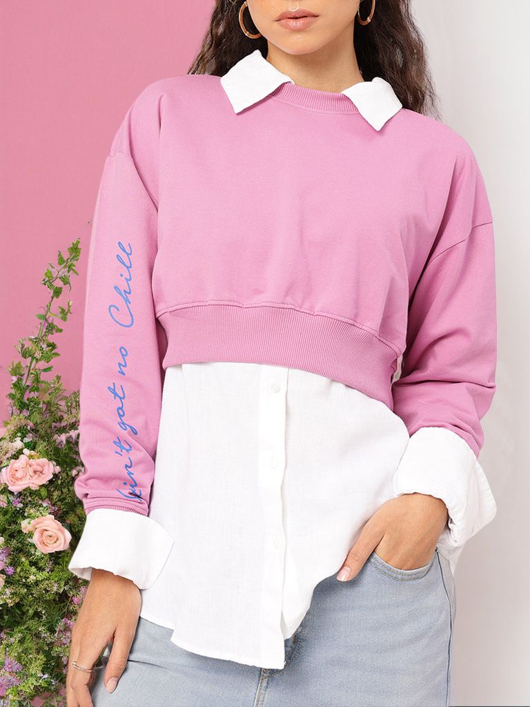 DressBerry Typography Printed Crop Pullover Sweatshirt